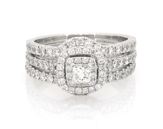 Previously Owned Neil Lane Princess-Cut Diamond Double Halo Bridal Set 1-3/4 ct tw 14K White Gold 8.75