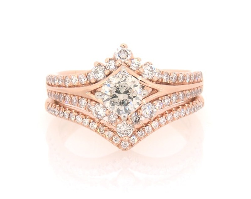 Main Image 1 of Previously Owned Round-Cut Diamond Chevron Bridal Set 1 ct tw 14K Rose Gold Size 7.5