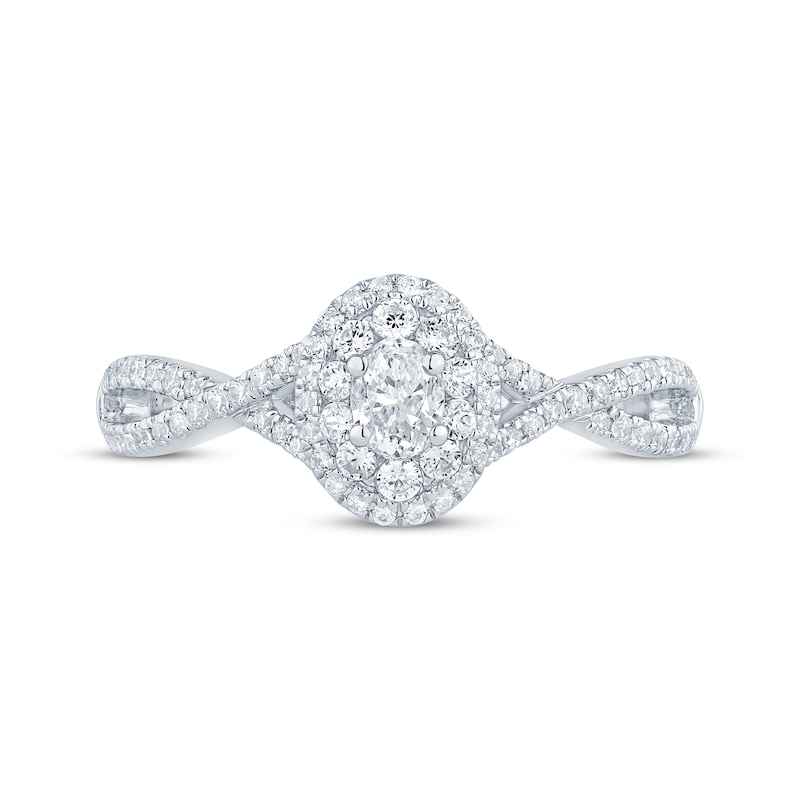 Main Image 3 of Previously Owned Oval-Cut Diamond Double-Halo Engagement Ring 1/2 ct tw 14K White Gold