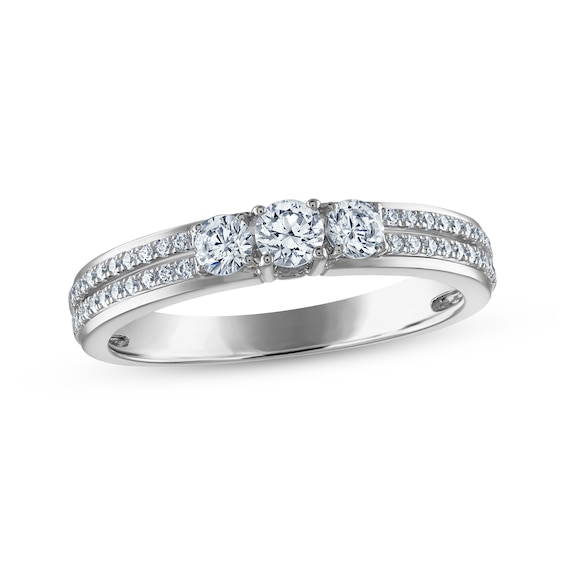 Previously Owned Diamond Three-Stone Anniversary Ring 1/2 ct tw 14K White Gold