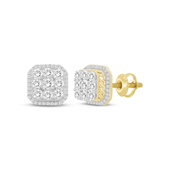 Previously Owned Men's Multi-Diamond Chain Link Accent Octagon Stud Earrings 1 ct tw 10K Yellow Gold