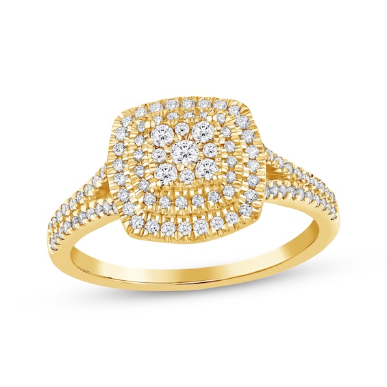 Previously Owned Multi-Diamond Cushion Frame Engagement Ring 3/8 ct tw 10K Yellow Gold