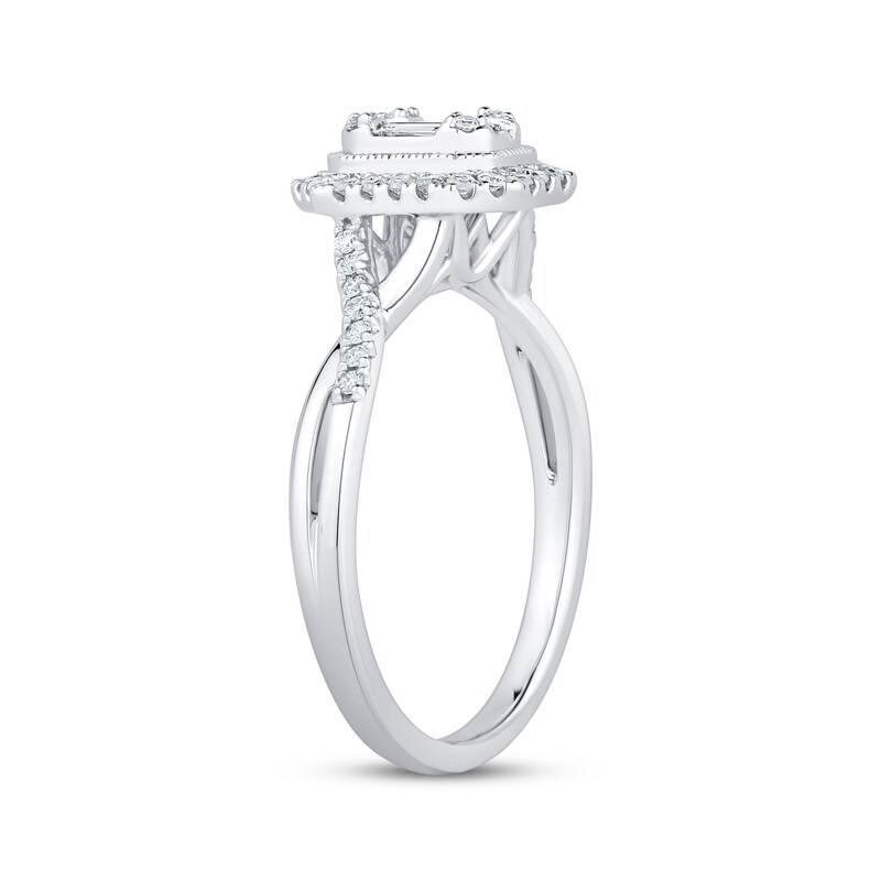 Main Image 2 of Previously Owned Baguette & Round-Cut Multi-Diamond Center Engagement Ring 1/3 ct tw 14K White Gold