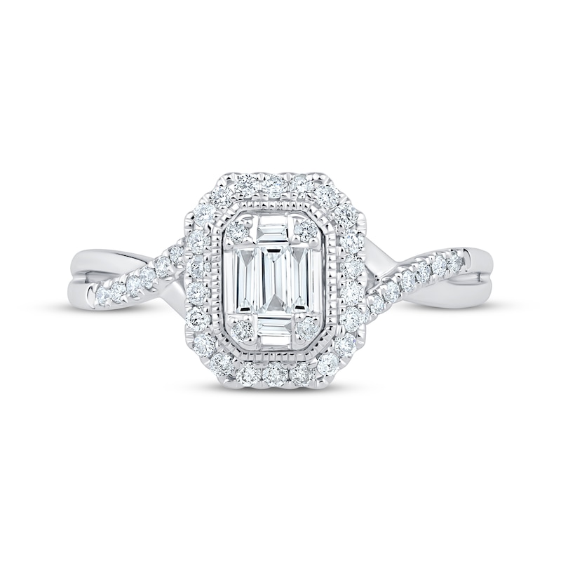 Main Image 3 of Previously Owned Baguette & Round-Cut Multi-Diamond Center Engagement Ring 1/3 ct tw 14K White Gold