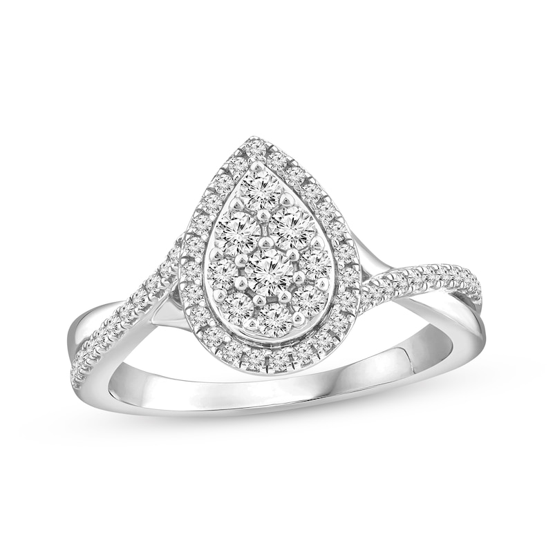 Main Image 1 of Previously Owned Multi-Diamond Center Pear Halo Engagement Ring 1/2 ct tw 14K White Gold