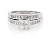 Thumbnail Image 1 of Previously Owned Princess-Cut Quad Diamond Bridal Set 1-1/6 ct tw 14K White Gold Size 8