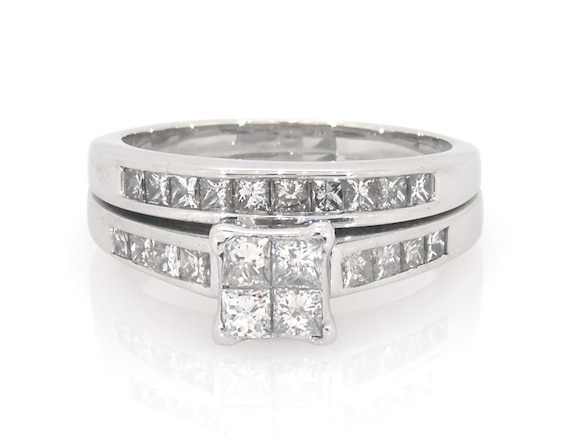 Previously Owned Princess-Cut Quad Diamond Bridal Set 1-1/6 ct tw 14K White Gold 8