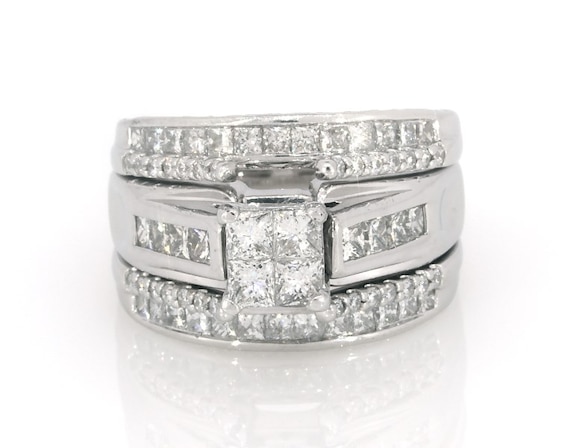 Previously Owned Princess-Cut Quad Diamond Bridal Set 1-7/8 ct tw 14K White Gold 8