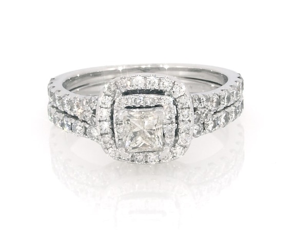 Previously Owned Neil Lane Princess-Cut Diamond Double Halo Bridal Set 1-1/3 ct tw 14K White Gold Size