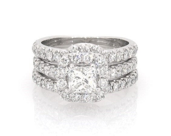 Previously Owned Neil Lane Princess-Cut Diamond Halo Bridal Set 2 ct tw 14K White Gold Size 5