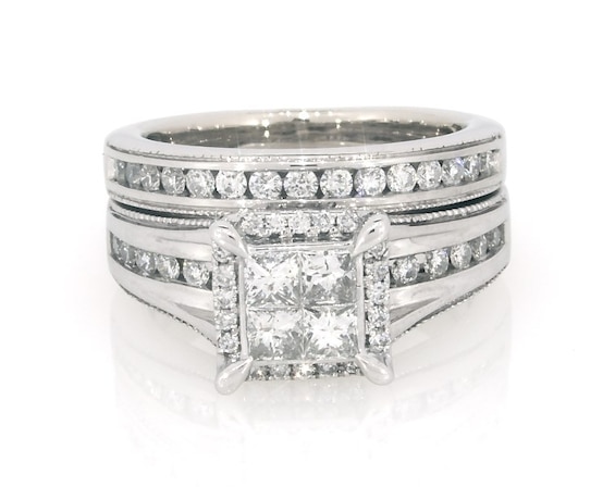 Previously Owned Princess-Cut Quad Diamond Bridal Set 7/8 ct tw 14K White Gold Size 5