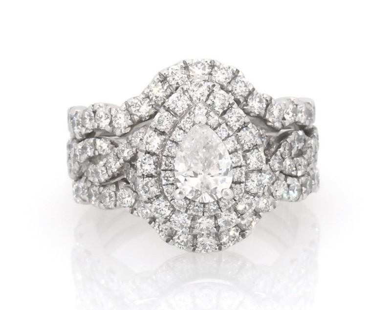 Main Image 1 of Previously Owned Neil Lane Pear-Shaped Diamond Double Halo Bridal Set 2 ct tw 14K White Gold Size 5