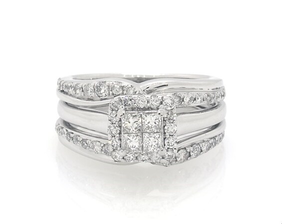 Previously Owned Princess-Cut Quad Diamond Bridal Set 7/8 ct tw 10K & 14K White Gold Size 6.25