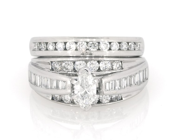 Previously Owned Marquise-Cut Diamond Bridal Set 1-1/5 ct tw 14K White Gold Size 5.25
