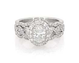 Previously Owned Neil Lane Oval-Cut Diamond Halo Bridal Set 1-1/2 ct tw 14K White Gold Size 5.75