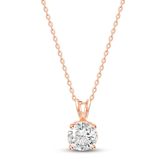 Previously Owned Solitaire Diamond Necklace 1 ct tw Round-cut 14K Rose Gold 18" (I/I2)