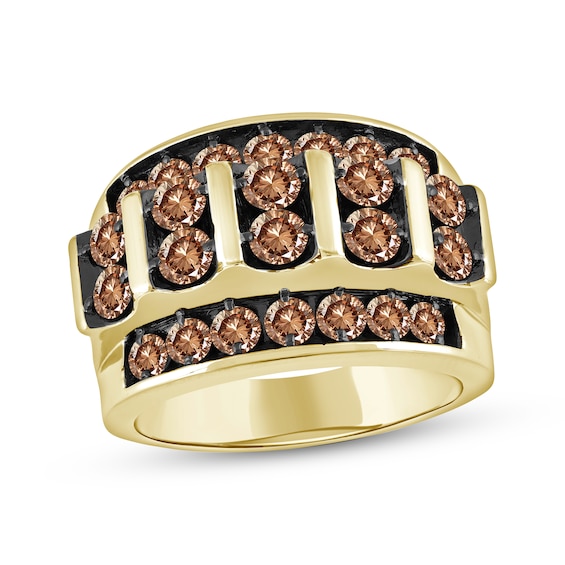 Previously Owned Men's Brown Diamond Four-Row Ring 3 ct tw 10K Yellow Gold