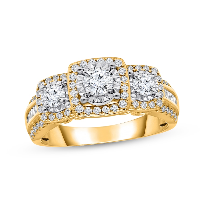 Main Image 1 of Previously Owned Memories Moments Magic Round-Cut Diamond Three-Stone Engagement Ring 1 ct tw 14K Yellow Gold