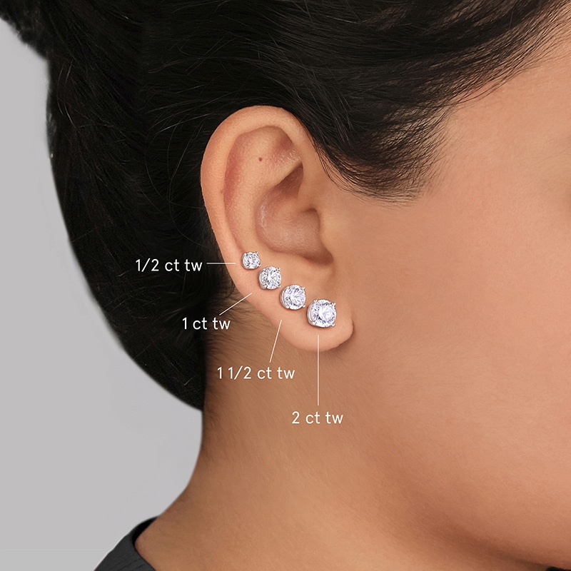 Main Image 5 of Previously Owned KAY Lab-Grown Diamonds Solitaire Stud Earrings 1 ct tw 14K White Gold (F/VS2)