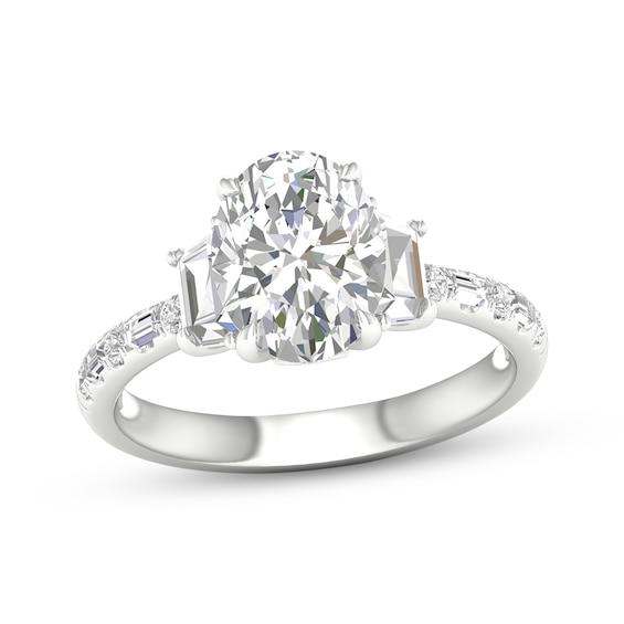 Previously Owned Lab-Grown Diamonds Oval & Trapezoid-Cut Three-Stone Engagement Ring 2-3/4 ct tw 14K White Gold