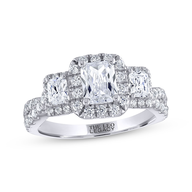 Main Image 1 of Previously Owned THE LEO Legacy Lab-Grown Diamond Emerald-Cut Three-Stone Engagement Ring 1-7/8 ct tw 14K White Gold