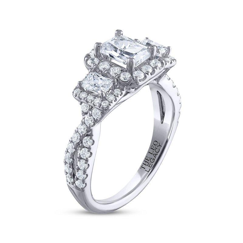 Main Image 2 of Previously Owned THE LEO Legacy Lab-Grown Diamond Emerald-Cut Three-Stone Engagement Ring 1-7/8 ct tw 14K White Gold