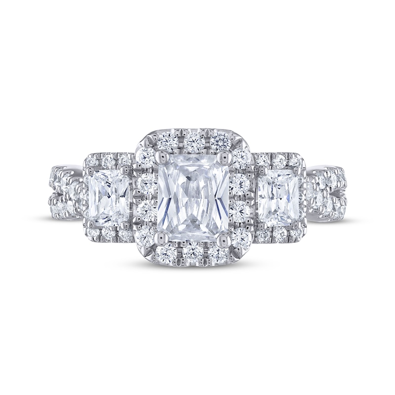 Main Image 3 of Previously Owned THE LEO Legacy Lab-Grown Diamond Emerald-Cut Three-Stone Engagement Ring 1-7/8 ct tw 14K White Gold