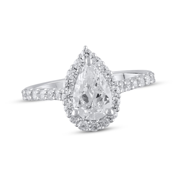 Previously Owned Lab-Grown Diamonds Pear-Shaped Halo Engagement Ring 1-1/2 ct tw 14K White Gold