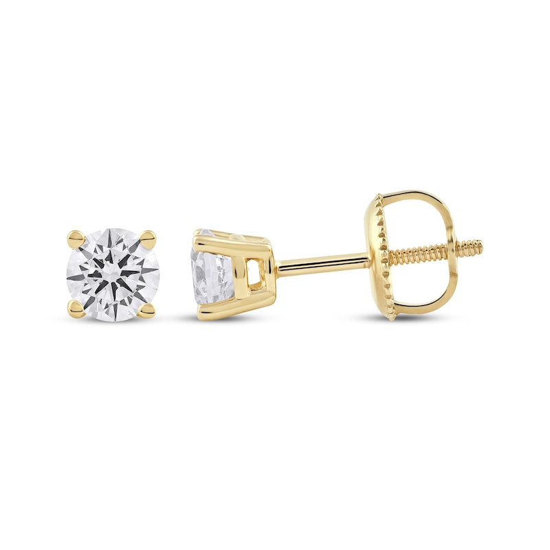 Main Image 3 of Previously Owned KAY Lab-Grown Diamonds Round-cut Solitaire Stud Earrings 1/2 ct tw 14K Yellow Gold (F/SI2)