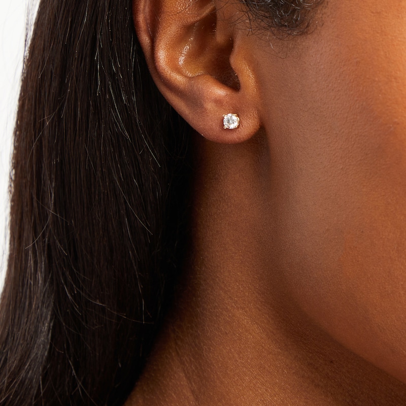 Main Image 4 of Previously Owned KAY Lab-Grown Diamonds Round-cut Solitaire Stud Earrings 1/2 ct tw 14K Yellow Gold (F/SI2)