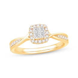 Previously Owned Princess-Cut Quad Diamond Engagement Ring 1/3 ct tw 10K Yellow Gold