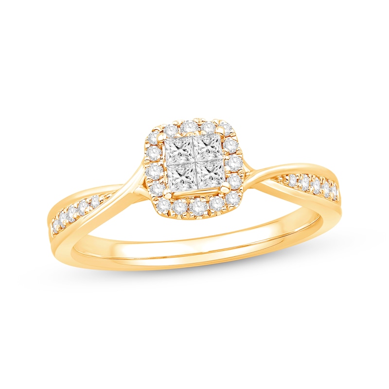 Main Image 1 of Previously Owned Princess-Cut Quad Diamond Engagement Ring 1/3 ct tw 10K Yellow Gold