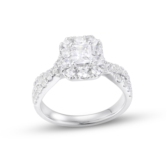 Previously Owned Diamond Engagement Ring 1-1/2 ct tw Radiant & Round-cut 14K White Gold
