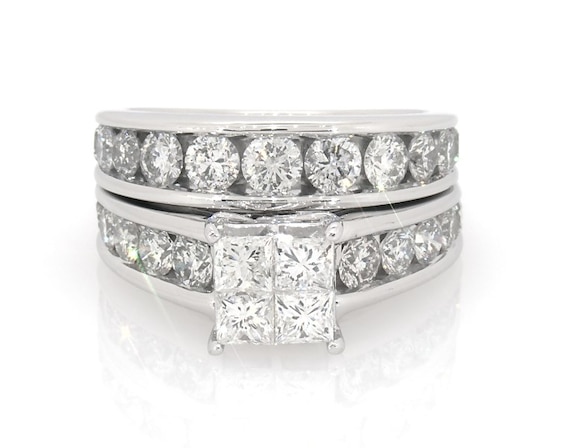 Previously Owned Diamond Bridal Set 3 ct tw Princess-cut 14K White Gold Size 6.75