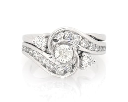 Previously Owned Round-Cut Diamond Bypass Bridal Set 1 ct tw 14K White Gold Size 5.25