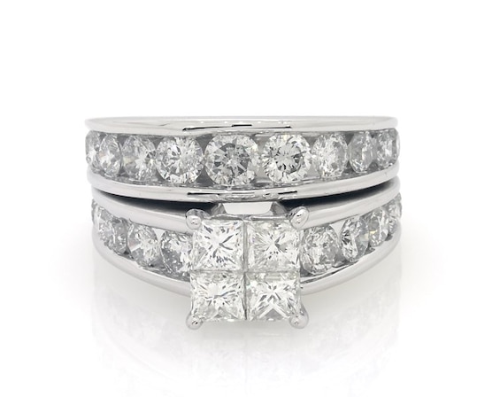 Previously Owned Princess-Cut Quad Diamond Bridal Set 3-7/8 ct tw 14K White Gold Size