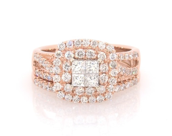 Previously Owned Princess-Cut Quad Diamond Bridal Set 1-1/3 ct tw 14K Two-Tone Gold 6.5