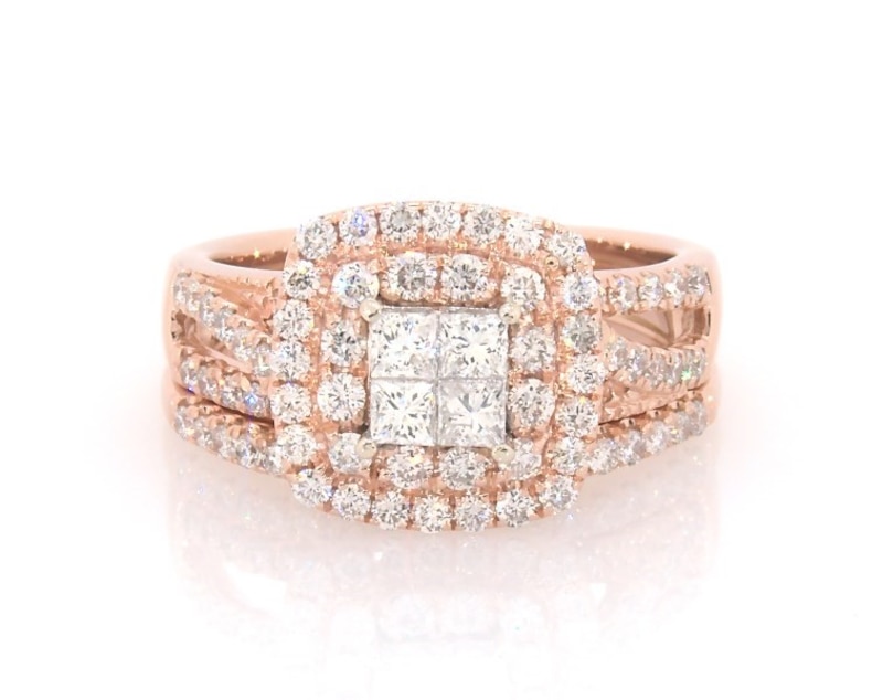 Main Image 1 of Previously Owned Princess-Cut Quad Diamond Bridal Set 1-1/3 ct tw 14K Two-Tone Gold Size 6.5