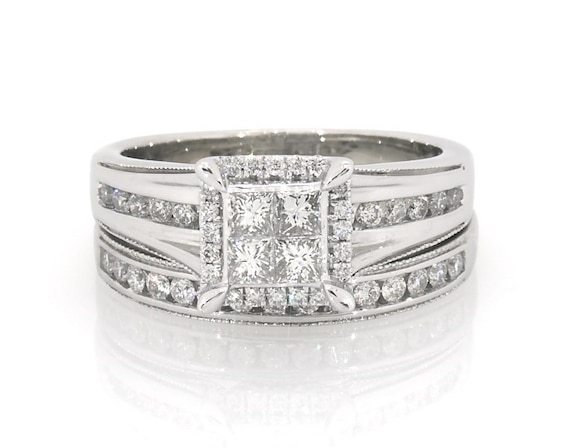 Previously Owned Princess-Cut Quad Diamond Bridal Set 7/8 ct tw 14K White Gold 7.75