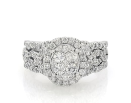Previously Owned Multi-Diamond Oval Halo Bridal Set 1-1/3 ct tw 14K White Gold Size 8