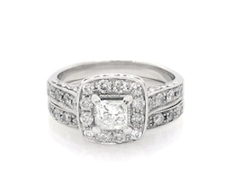 Previously Owned Princess-Cut Diamond Halo Bridal Set 1-1/5 ct tw 14K White Gold Size 5.25