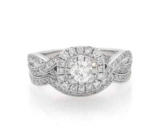 Previously Owned Neil Lane Round-Cut Diamond Double Halo Bridal Set 7/8 ct tw 14K White Gold Size 6.25