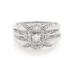 Previously Owned Princess-Cut Diamond Halo Bridal Set 5/8 ct tw 10K & 14K White Gold Size 8