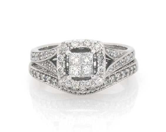 Previously Owned Princess-Cut Quad Diamond Bridal Set 5/8 ct tw 14K White Gold Size 5.25