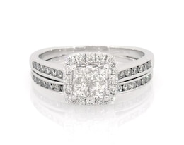 Previously Owned Princess-Cut Quad Diamond Halo Bridal Set 1-1/8 ct tw 14K White Gold Size 8.25