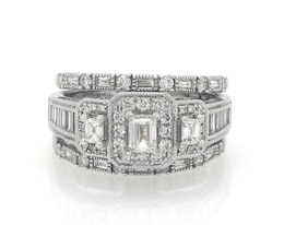 Previously Owned Emerald-Cut Diamond Three-Stone Bridal Set 1-7/8 ct tw 14K White Gold Size 8.5