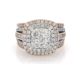 Previously Owned Round-Cut Multi-Diamond Double Halo Bridal Set 2-1/4 ct tw 10K Two-Tone Gold Size 6.25