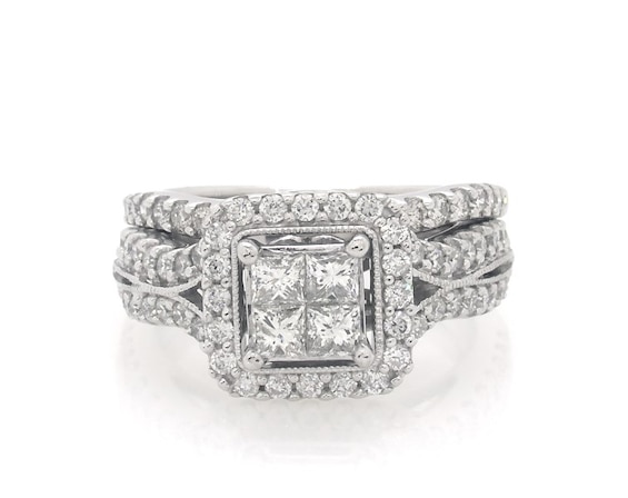 Previously Owned Princess-Cut Quad Diamond Bridal Set 1-1/ ct tw 14K White Gold Size 5