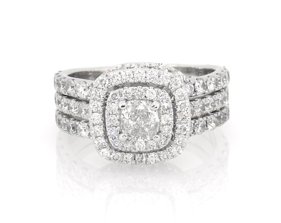 Previously Owned Neil Lane Princess-Cut Diamond Double Halo Bridal Set 1-3/4 ct tw 14K White Gold Size 5