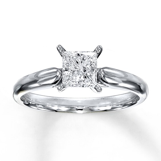Previously Owned Diamond Solitaire Ring 3/4 carat Princess-cut 14K White Gold (K/I2)